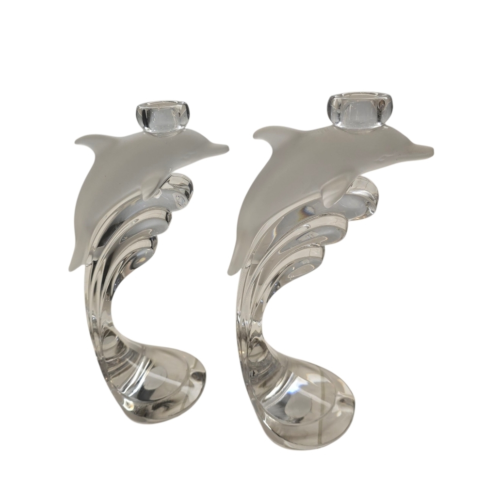 Lenox Crystal Dolphin Candle Holders Set Coastal Luxe Decor - Picture 9 of 12